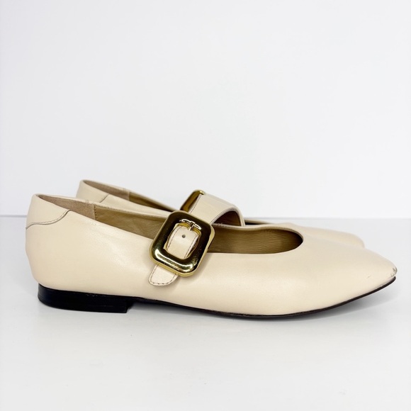 Maeve Buckle Mary Jane Flats Beige Leather Size 40 - Picture 4 of 10